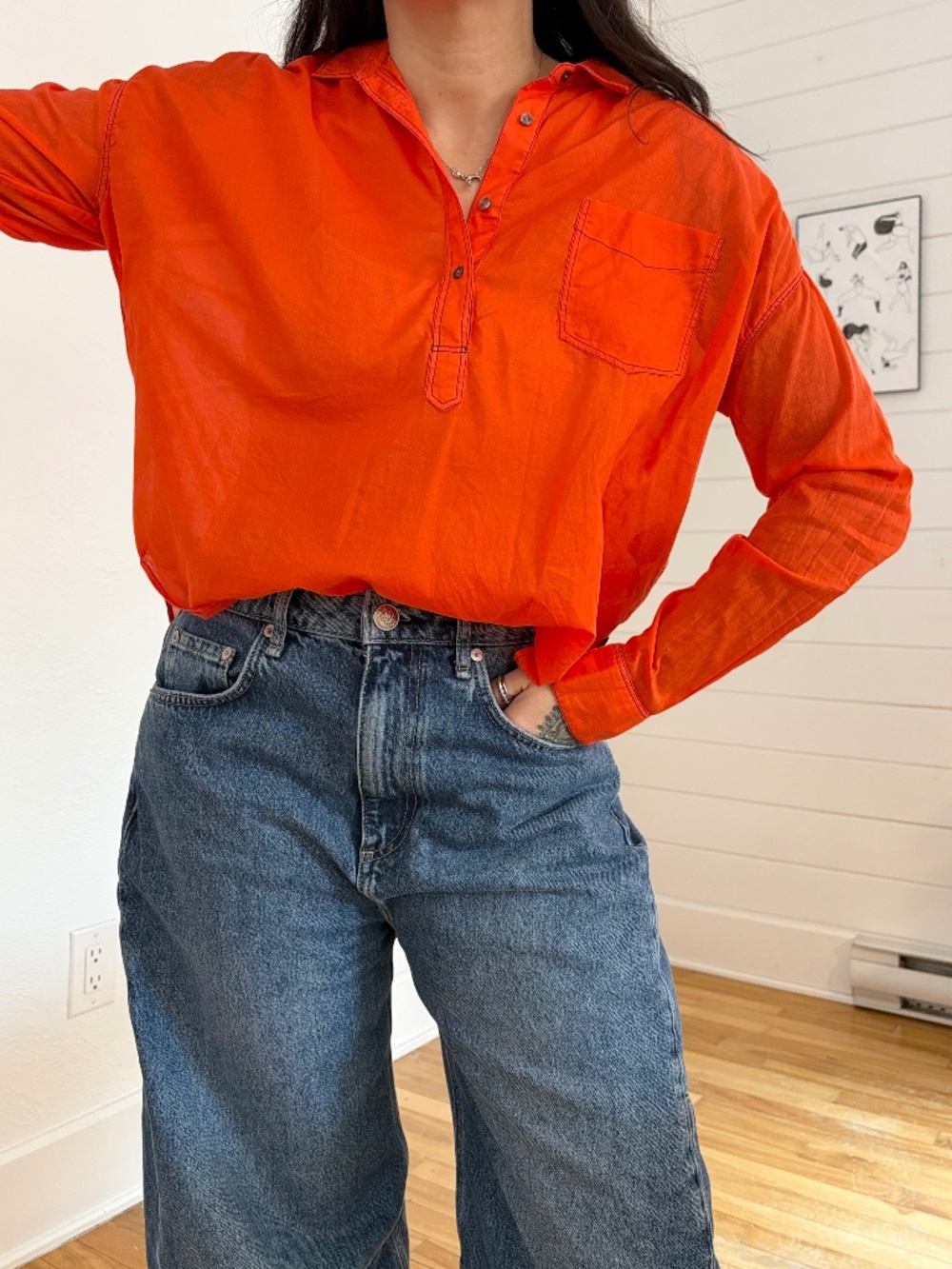 Scotch & soda orange semi sheer shirt